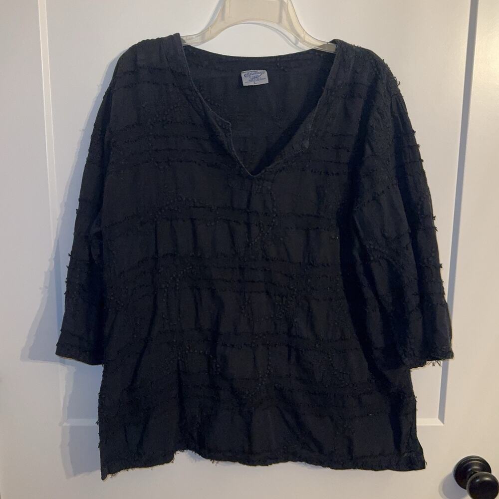 Cottonseed Casual Wear Tunic Blouse Sz L Black 100% Cotton Embroidered Boho
